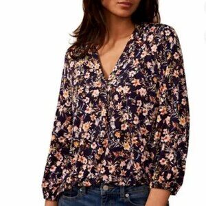 Vince Camuto Blouse Deep V-Neck 3/4 Sleeve Floral Fairy Grunge Grandma Cottage